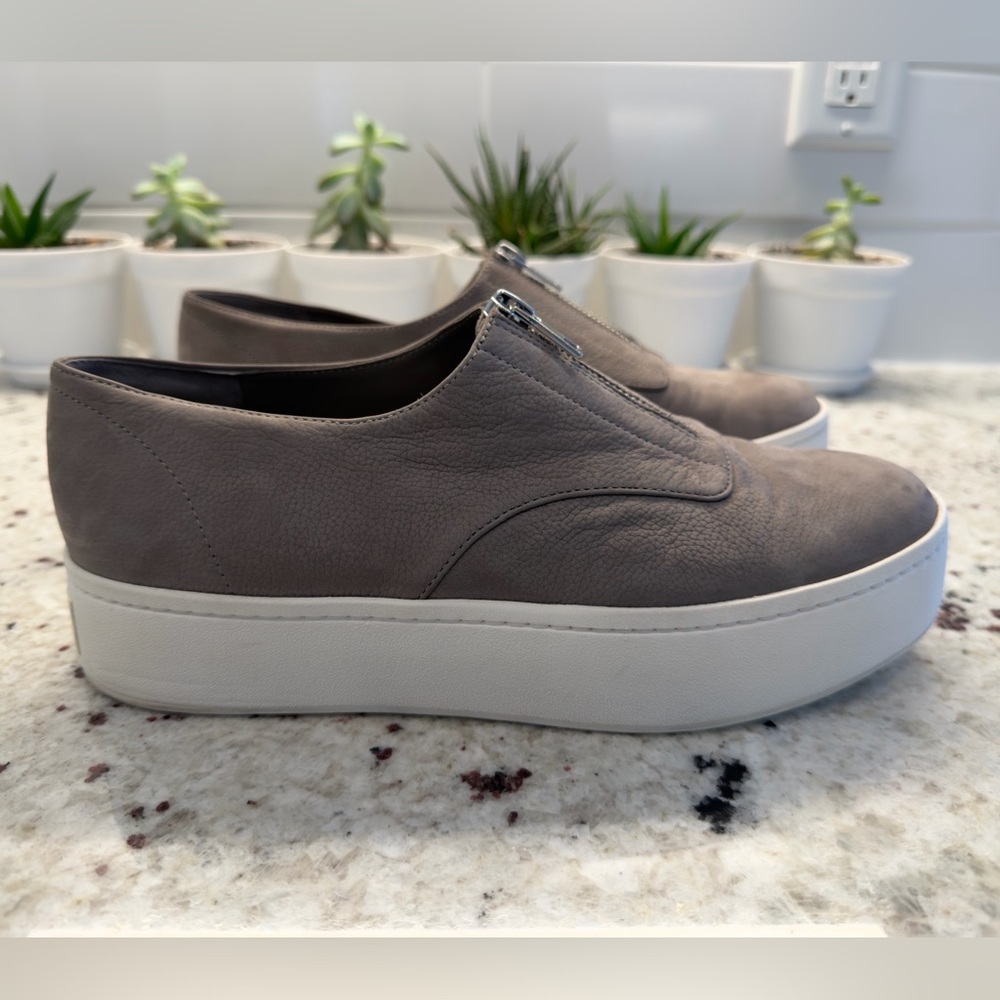 Vince Gray Leather Zip‎ Platform Sneakers | Women's US 8